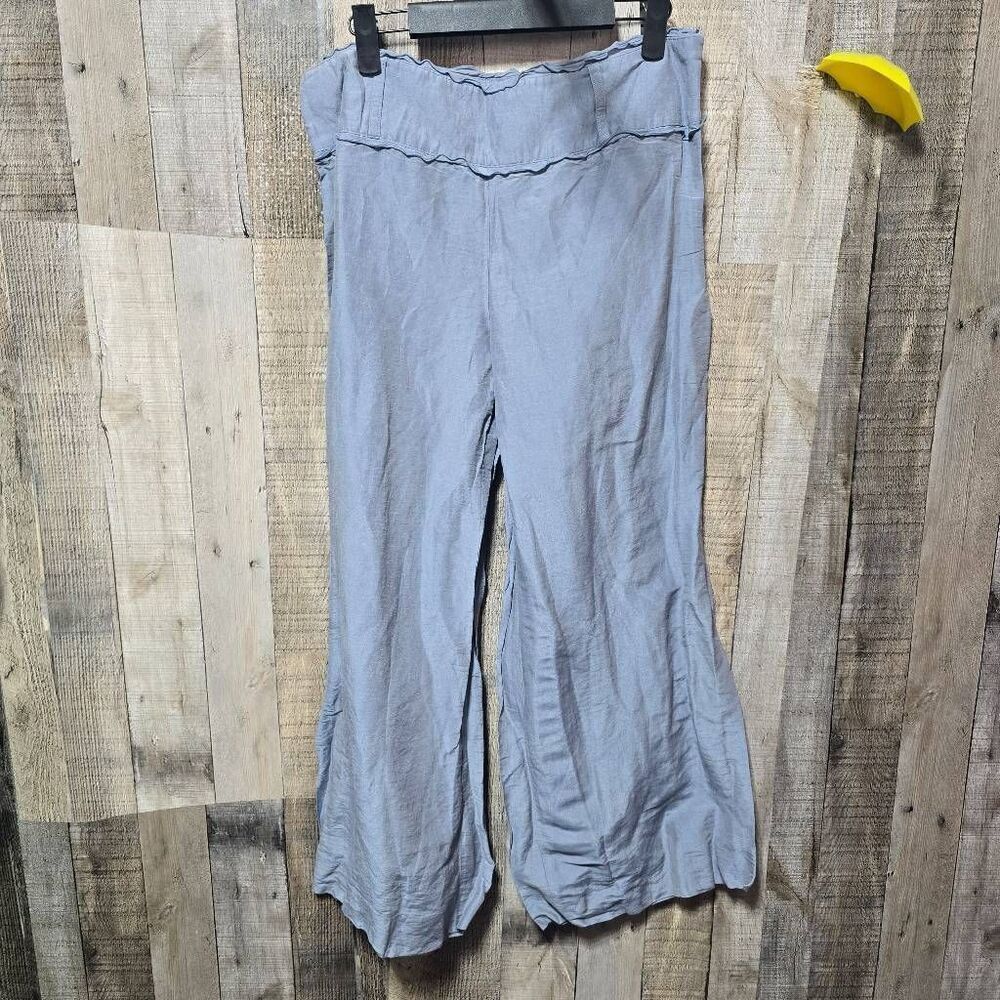 Armani Collezioni Linen Silk Wide Leg Palazzo Crop Trousers Pants 8 Luxury Desig
